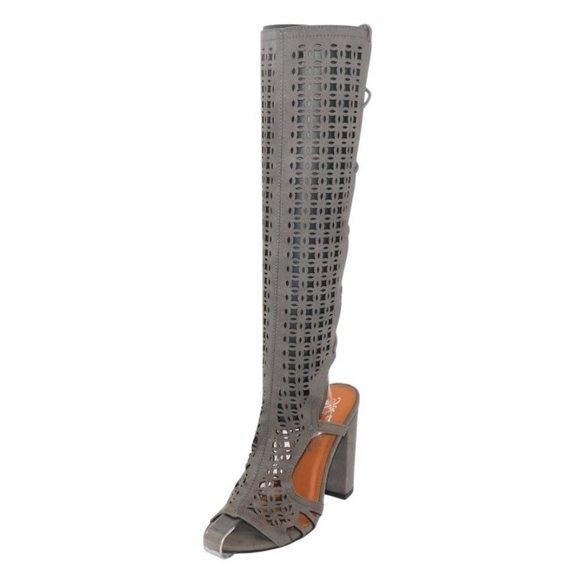 TOI et Moi Grey Peep-Toe Tall Women's High Heel Sandal - Picture 1 of 2
